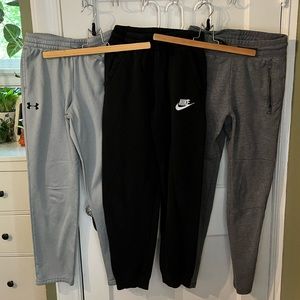 Three pair youth sweats (Nike, ua, gap)